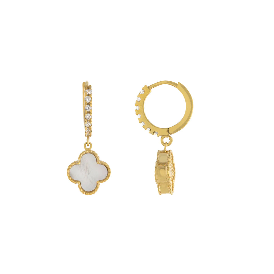 Mother of Pearl Clover Huggie Earring