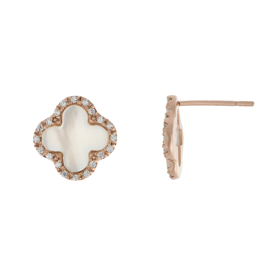 Mother of Pearl Pavé Clover Stud Earring