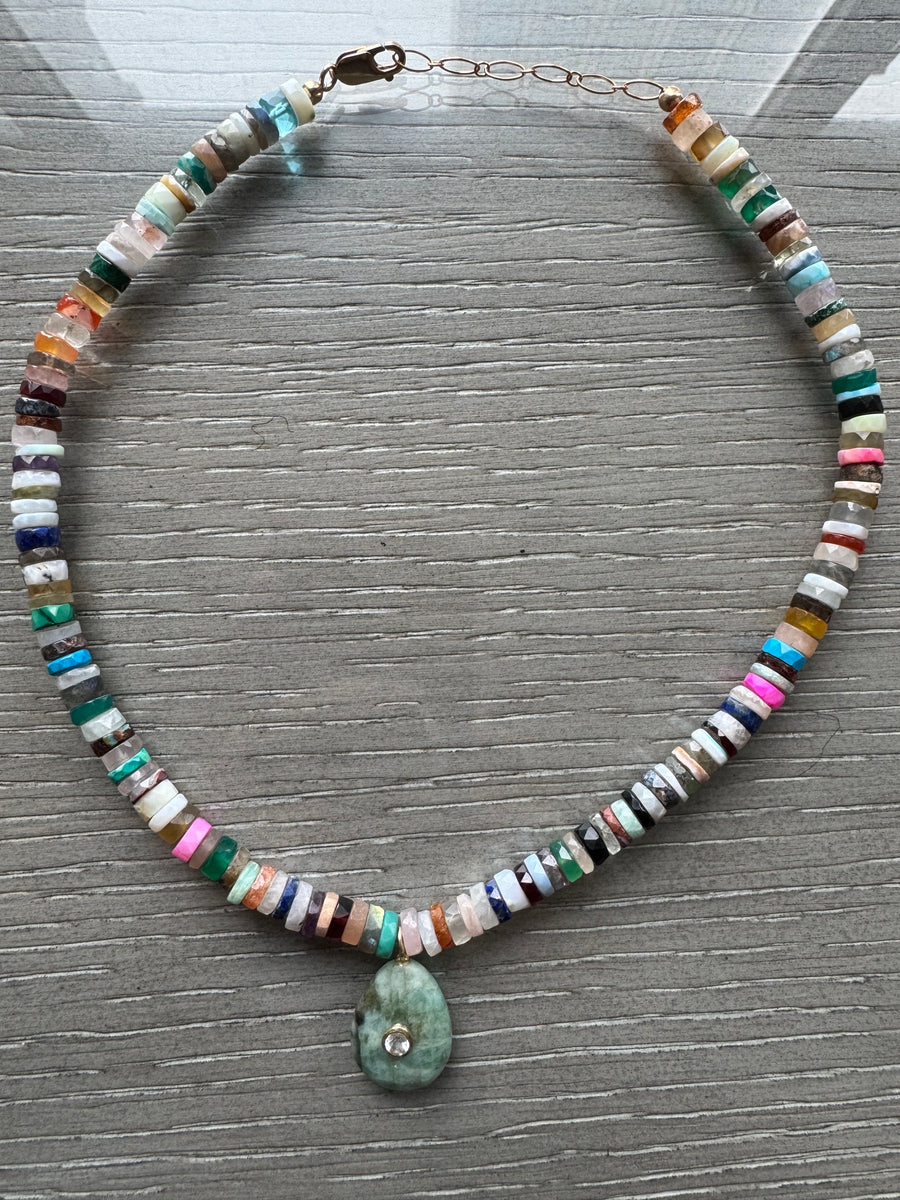 One-of-a-Kind Multicolor Semiprecious Oval Turquoise Pendant Necklace