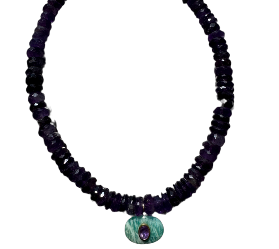 One-of-a-Kind Purple Semiprecious Oval Turquoise Pendant Necklace