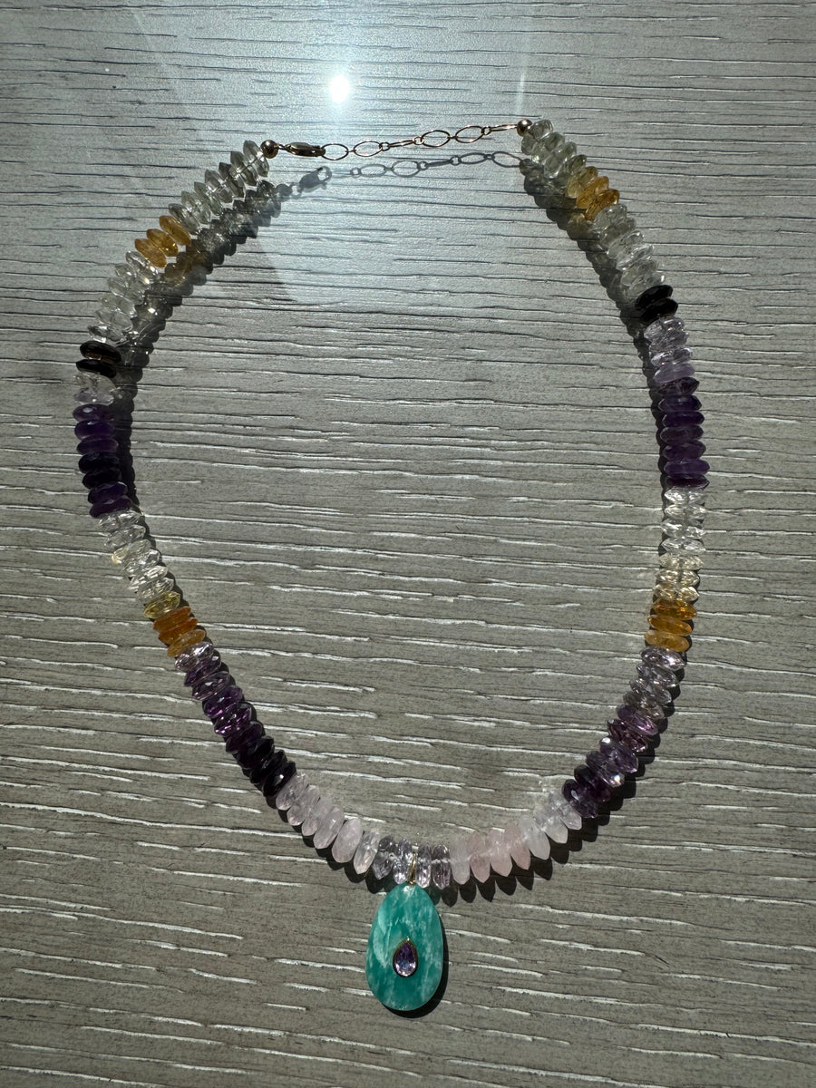 One-of-a-Kind Pattern Semiprecious Oval Pendant Necklace