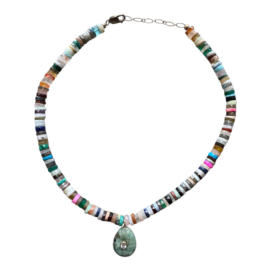 One-of-a-Kind Multicolor Semiprecious Oval Turquoise Pendant Necklace
