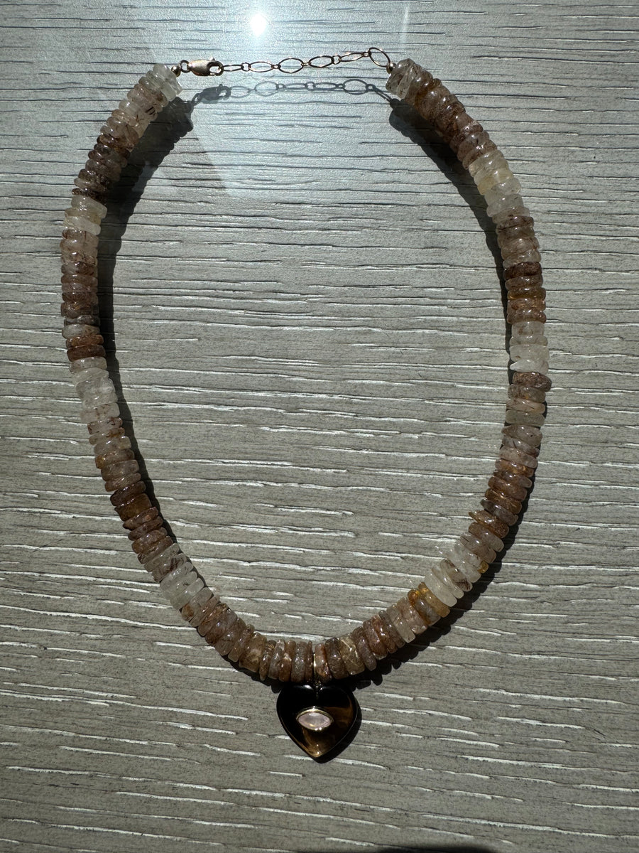 One-of-a-Kind Tan Ombre Semiprecious Heart Pendant Necklace