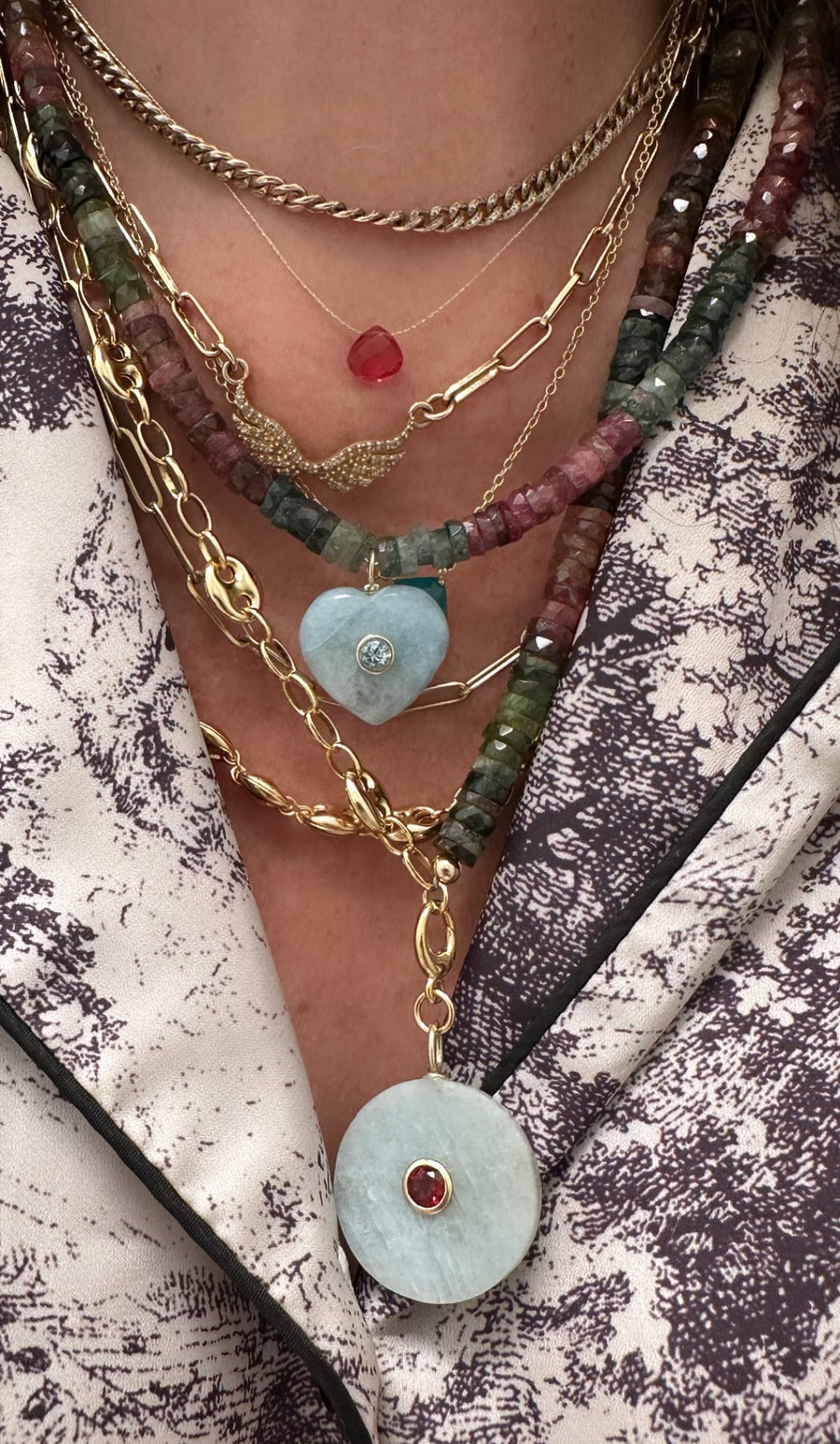 One-of-a-Kind Green Violet Heart Gemstone Necklace
