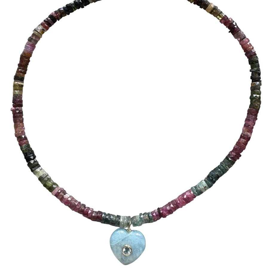 One-of-a-Kind Green Violet Heart Gemstone Necklace
