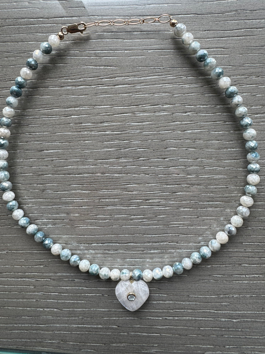 One-of-a-Kind Blue Silverite White Moonstone Pendant Necklace