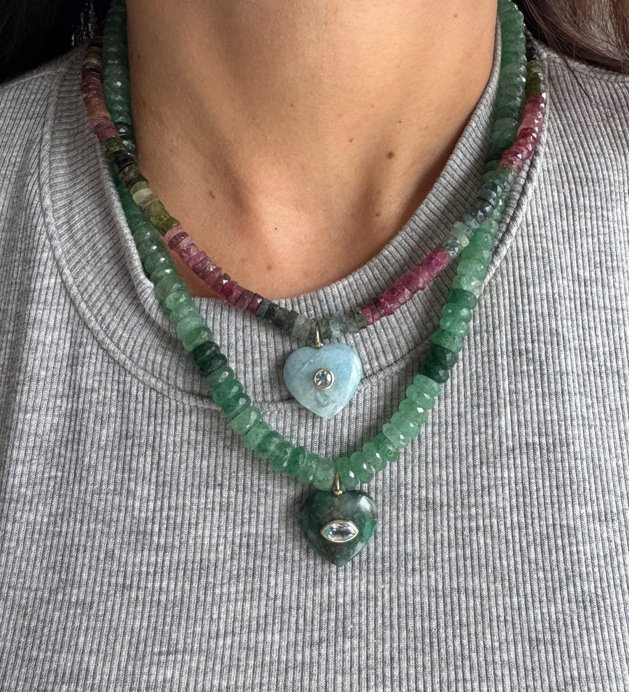 One-of-a-Kind Green Violet Heart Gemstone Necklace