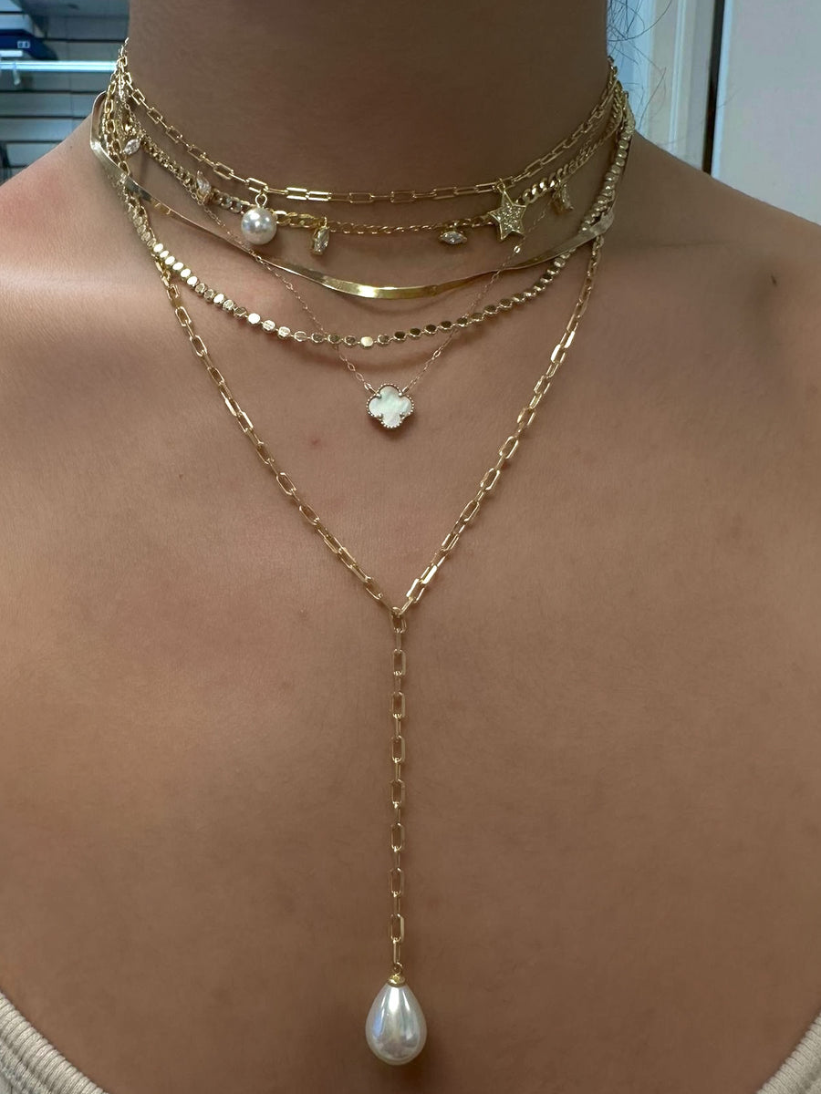 Wide Link Pearl Lariat Necklace - Alex Mika Jewelry