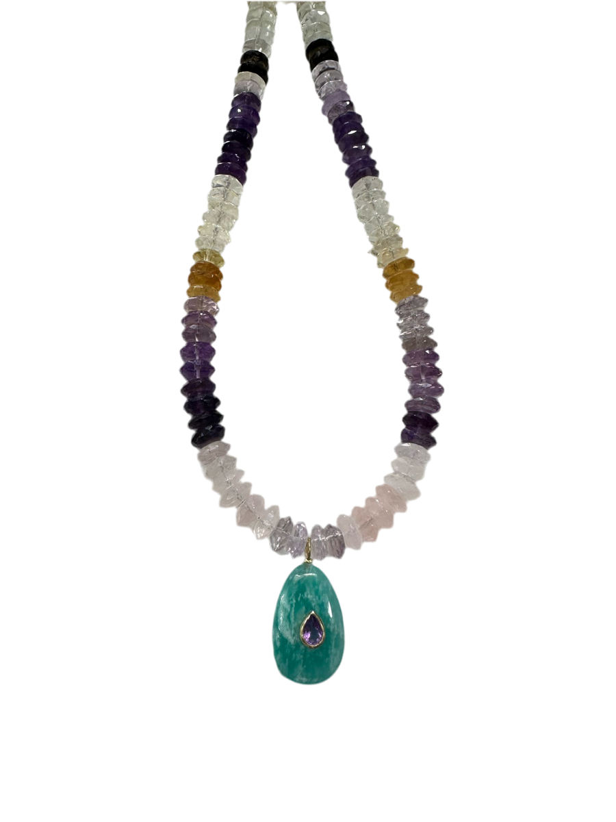 One-of-a-Kind Pattern Semiprecious Oval Pendant Necklace