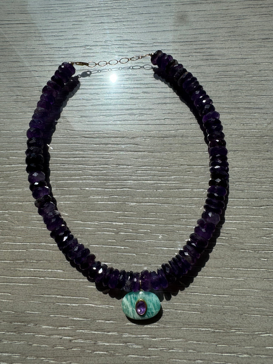 One-of-a-Kind Purple Semiprecious Oval Turquoise Pendant Necklace