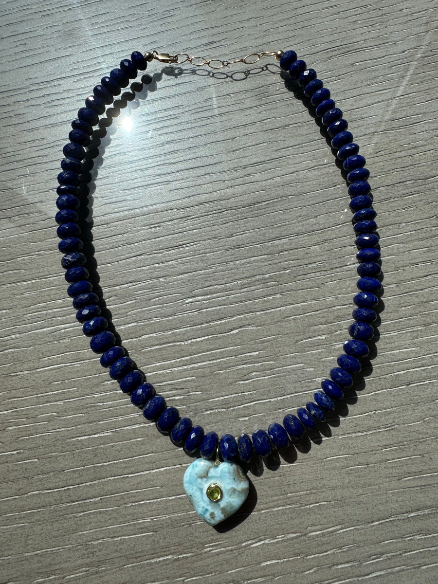 One-of-a-Kind Blue Semiprecious Heart Pendant Necklace