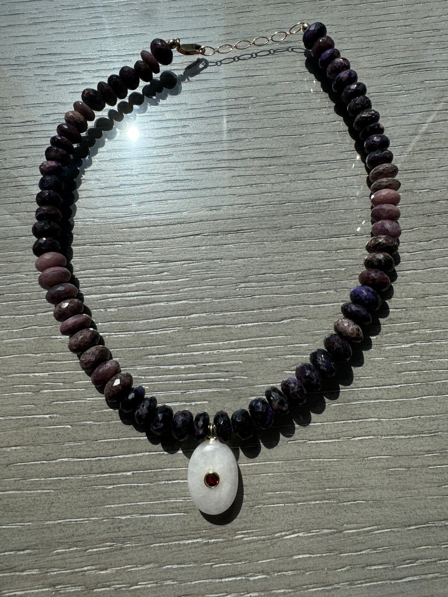 One-of-a-Kind Purple Ombre Semiprecious Stone Oval Pendant Necklace