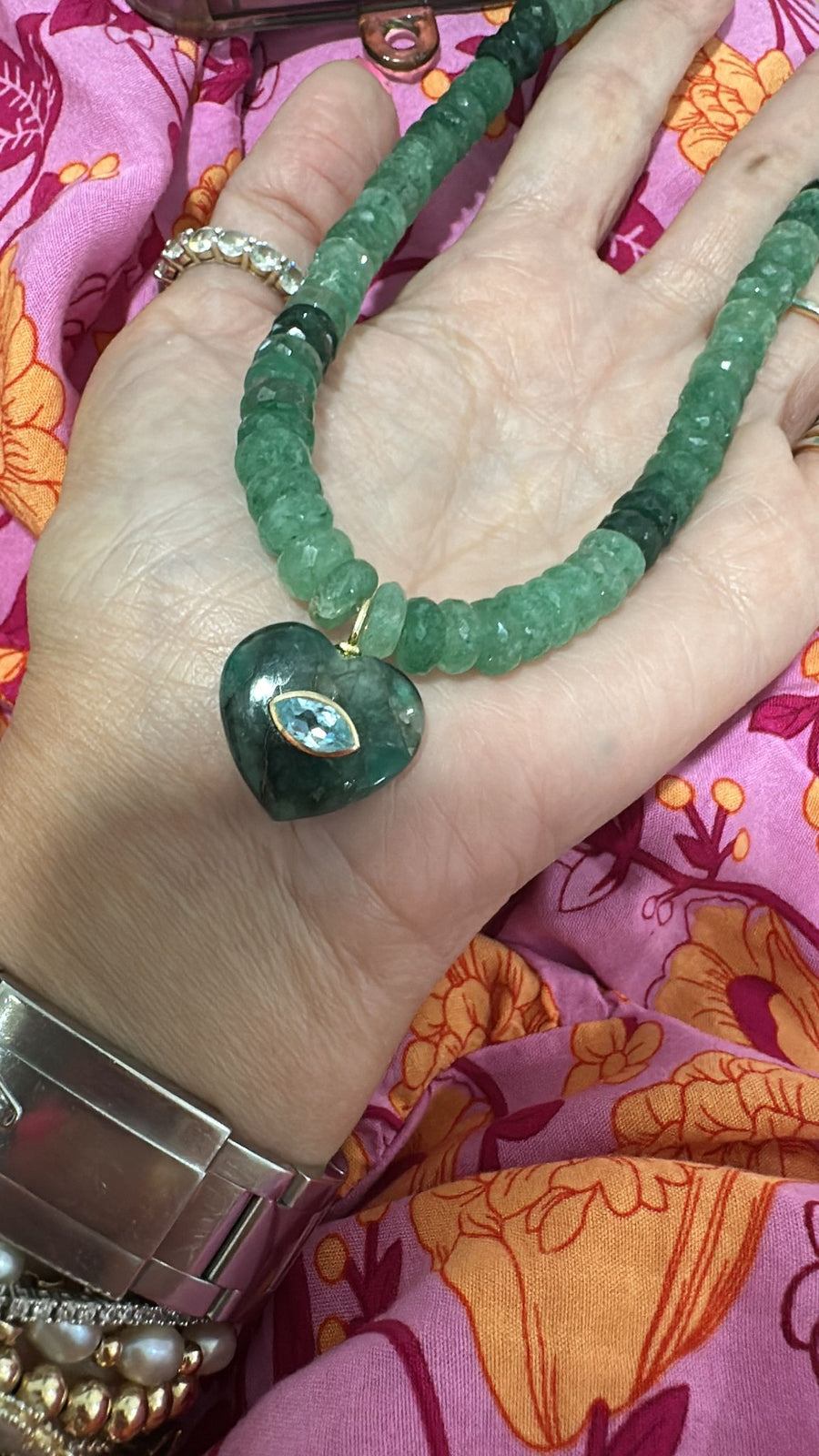 One-of-a-Kind Green Heart Gemstone Necklace