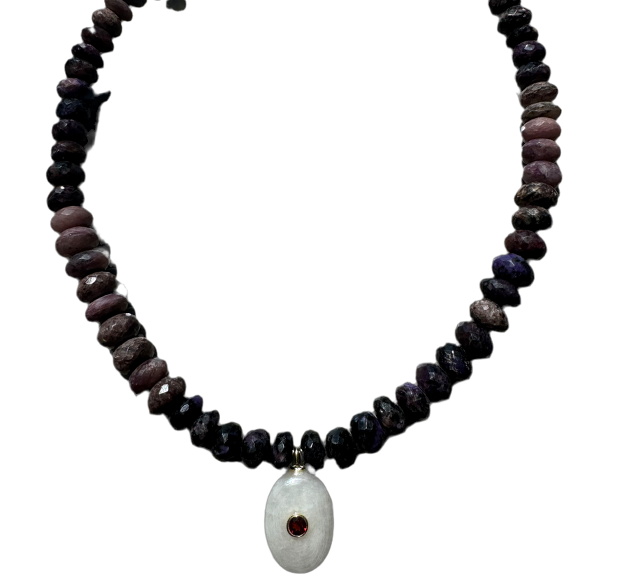 One-of-a-Kind Purple Ombre Semiprecious Stone Oval Pendant Necklace