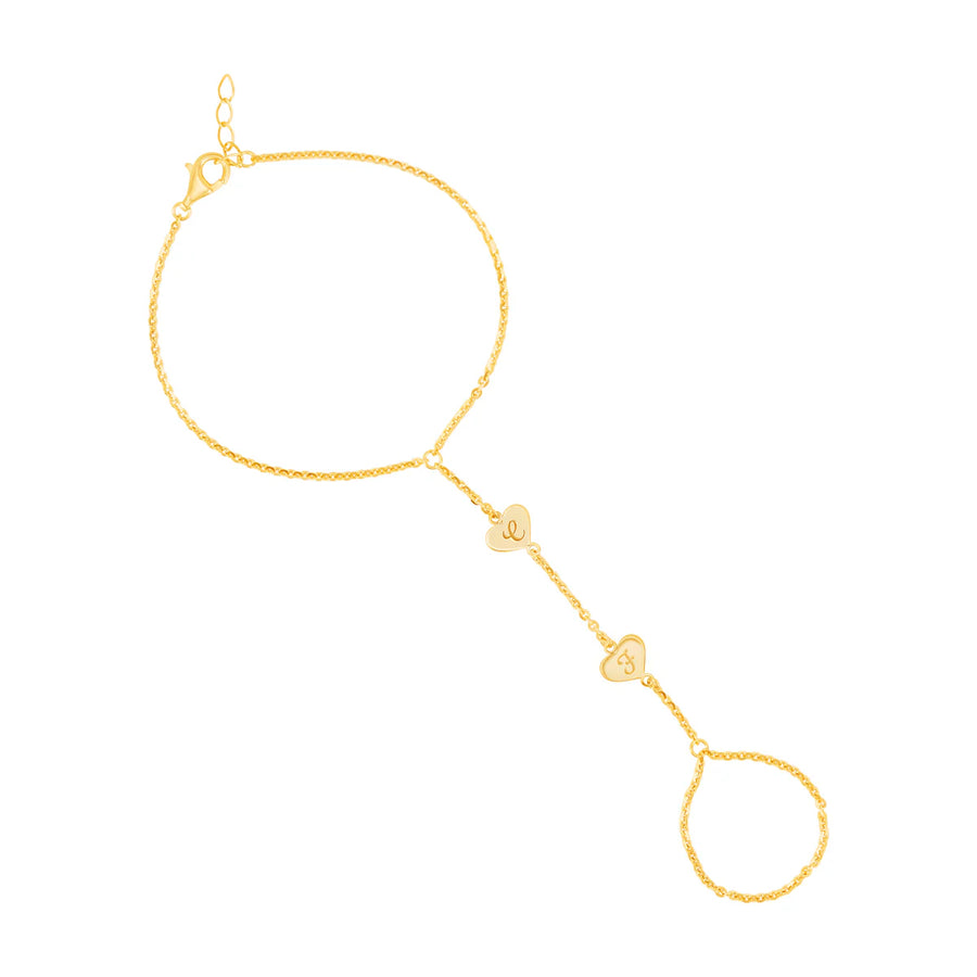 Double Heart Initial Hand Chain