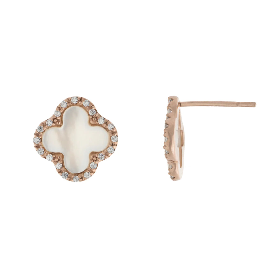 Mother of Pearl Pavé Clover Stud Earring Earring - Alex Mika Jewelry