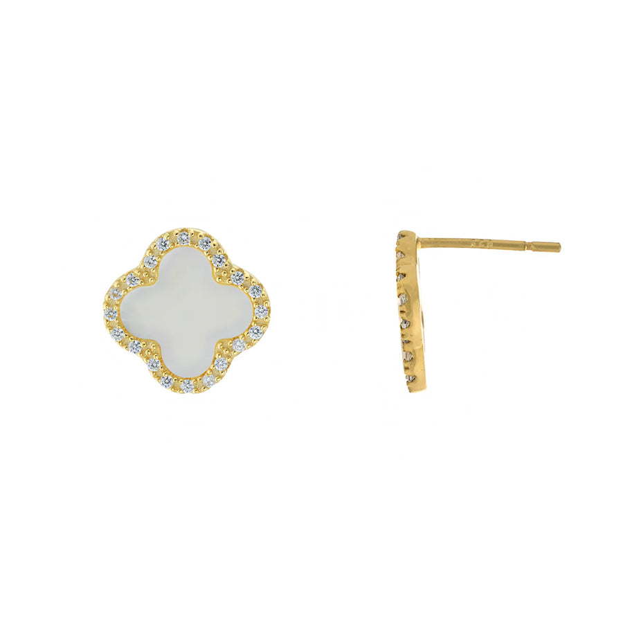 Mother of Pearl Pavé Clover Stud Earring Earring - Alex Mika Jewelry