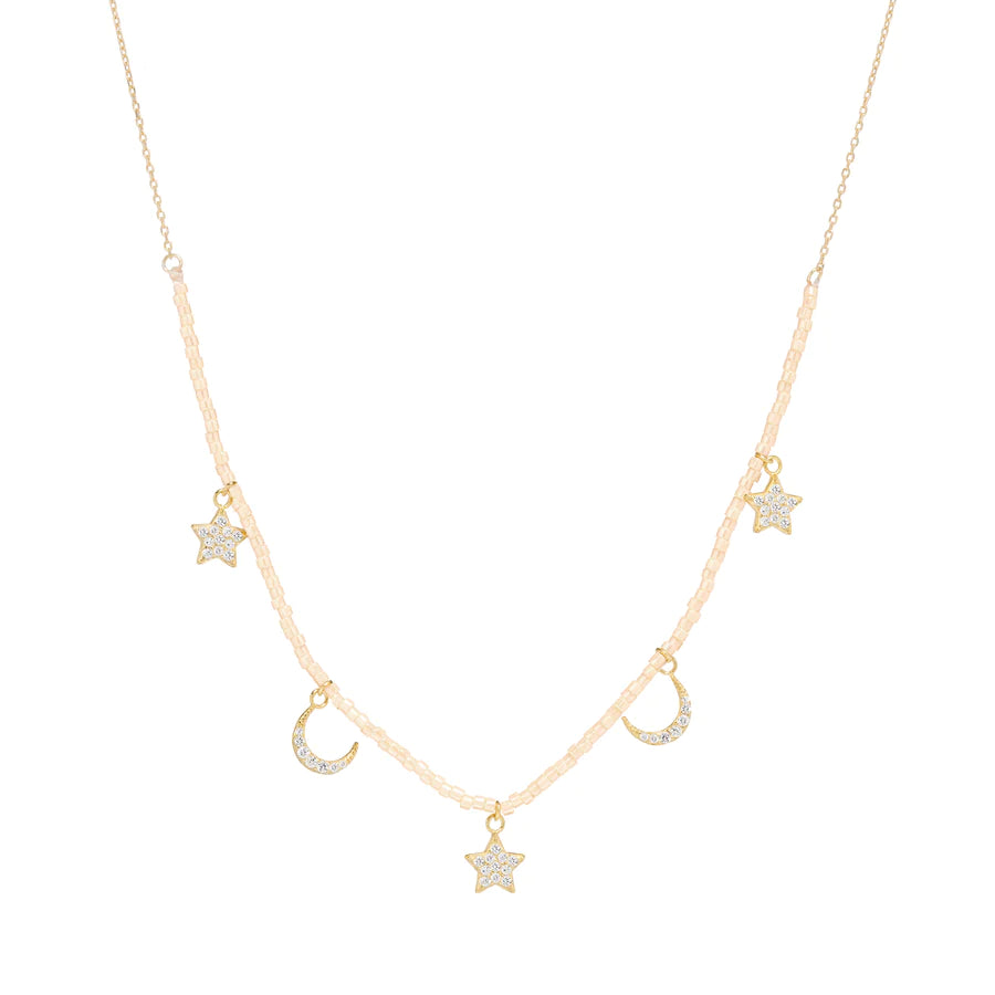 Beaded Moon Star Charm Necklace