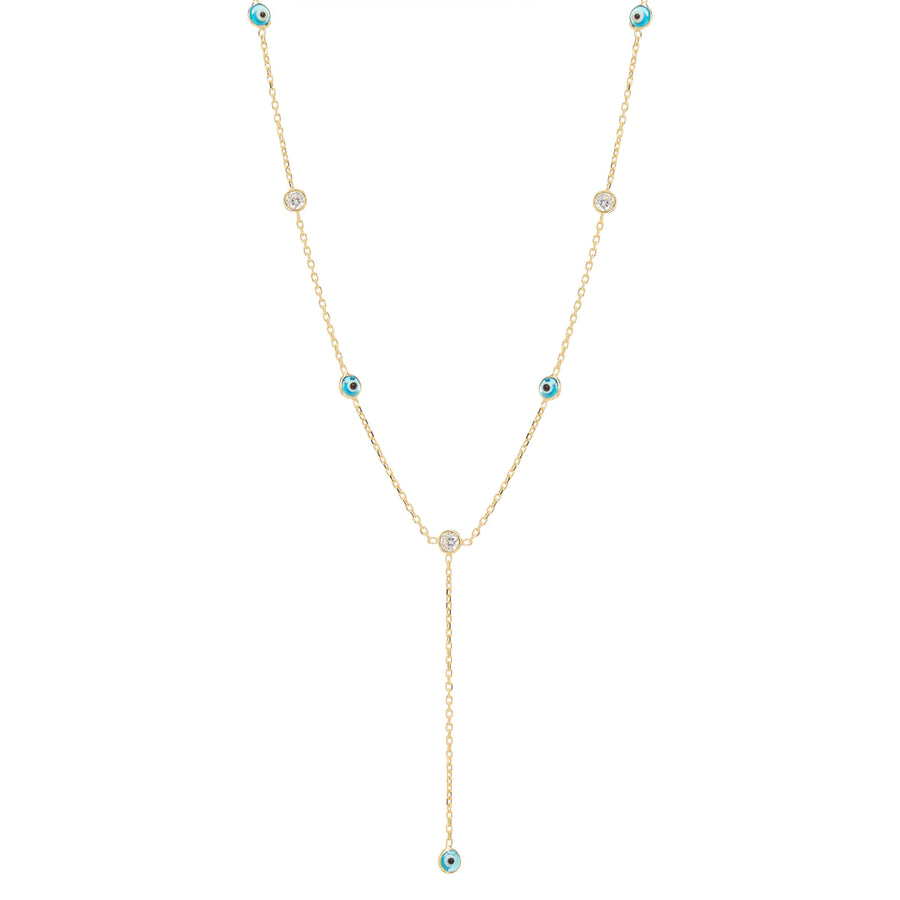 Mini Evil Eye Bezel Lariat Necklace - Alex Mika Jewelry
