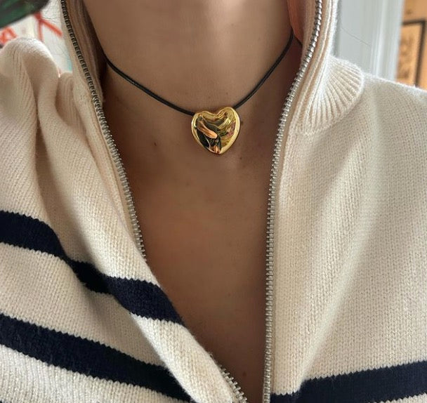 Leather Heart Choker