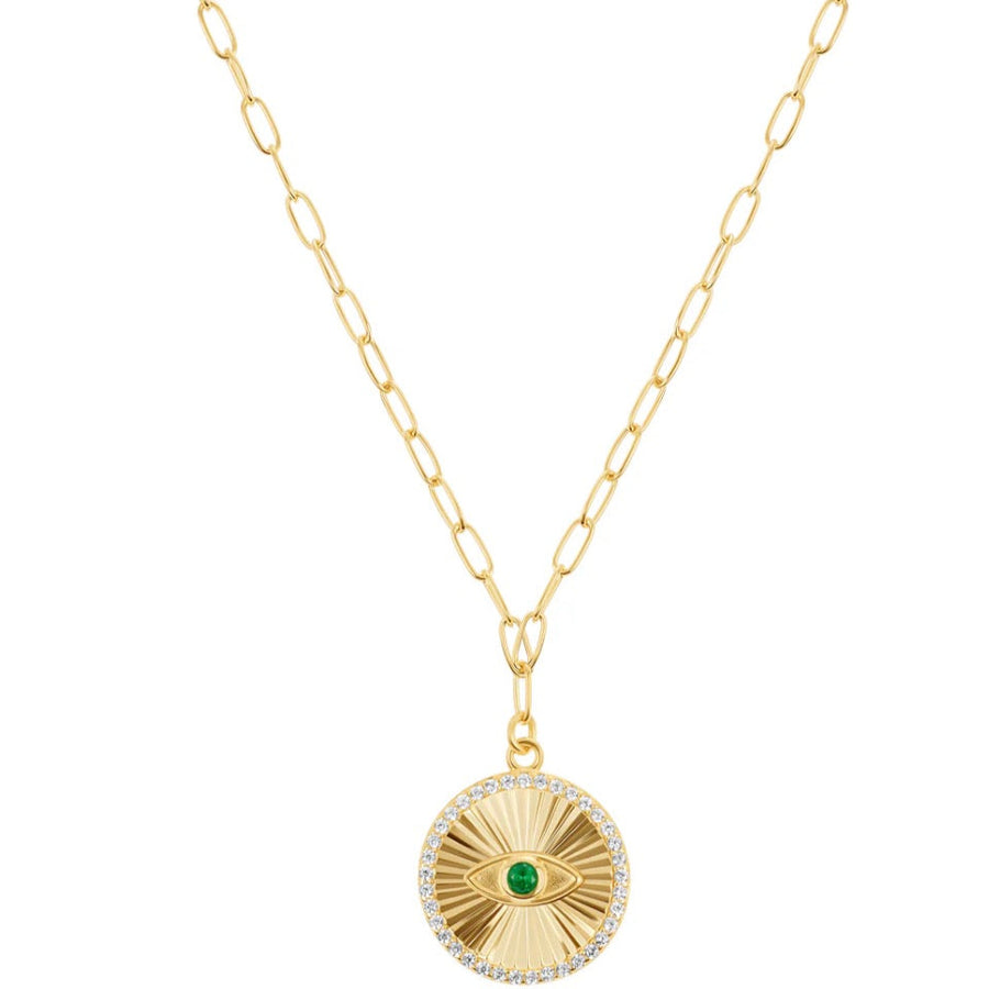 Evil Eye Round Paperclip Necklace