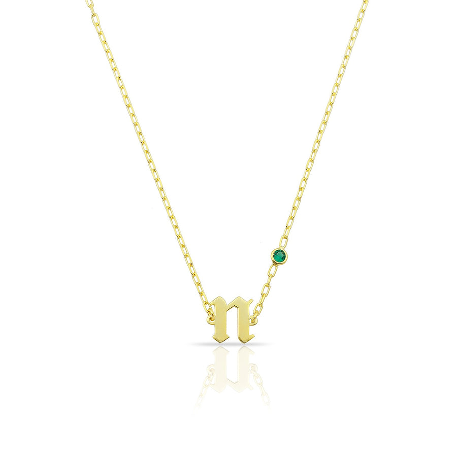 Emerald Stone Initial Choker Necklace - Alex Mika Jewelry