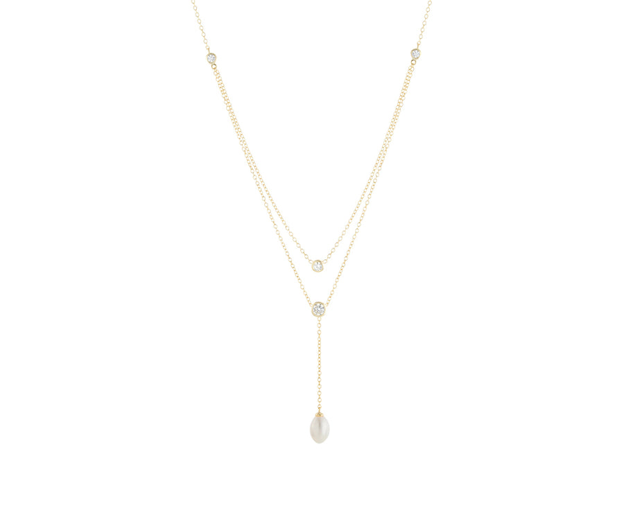 Double CZ Pearl Lariat – Alex Mika - Main Image