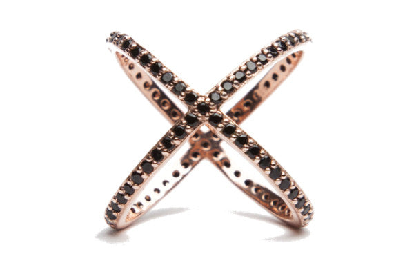 Criss Cross Ring - Rose Gold Black Ring - Alex Mika Jewelry