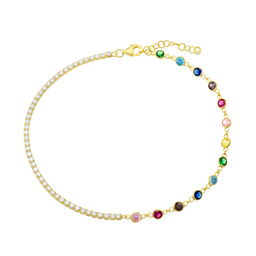 Rainbow Tennis Link Anklet Anklet - Alex Mika Jewelry