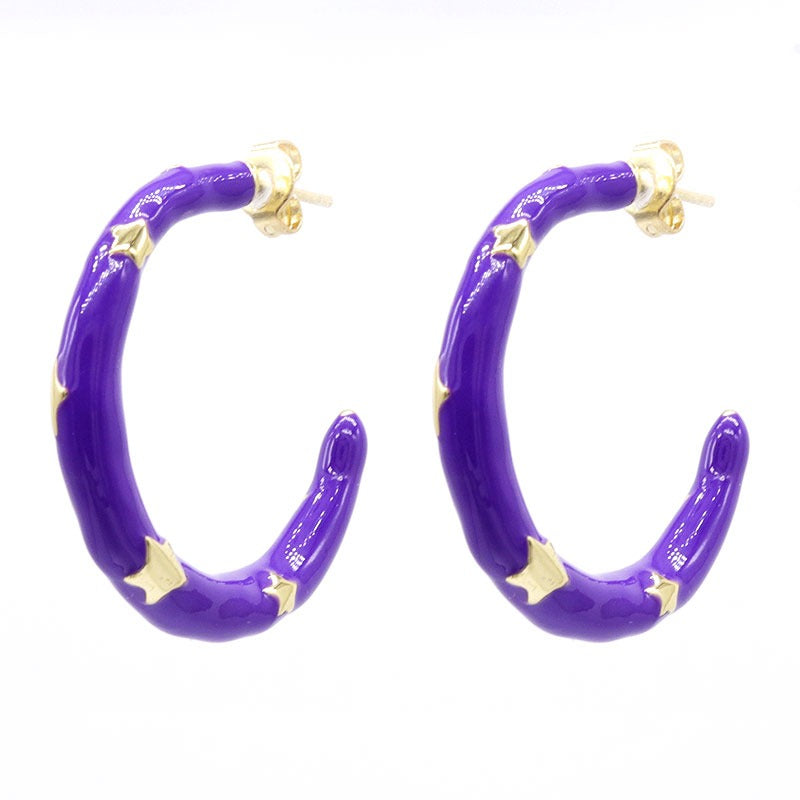Star Enamel Hoop Earring - Alex Mika Jewelry