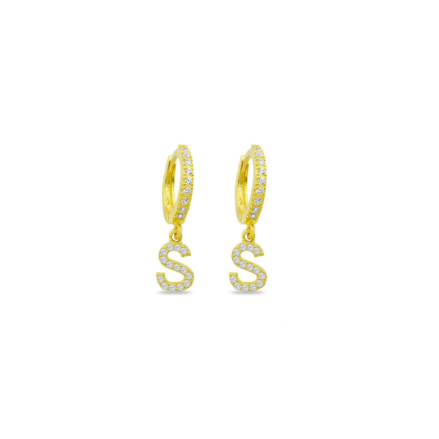 CZ Stone Initial Huggies Earring - Alex Mika Jewelry