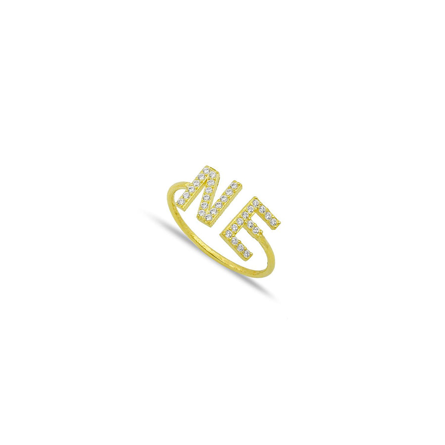 Pavé Double Initial Ring Ring - Alex Mika Jewelry