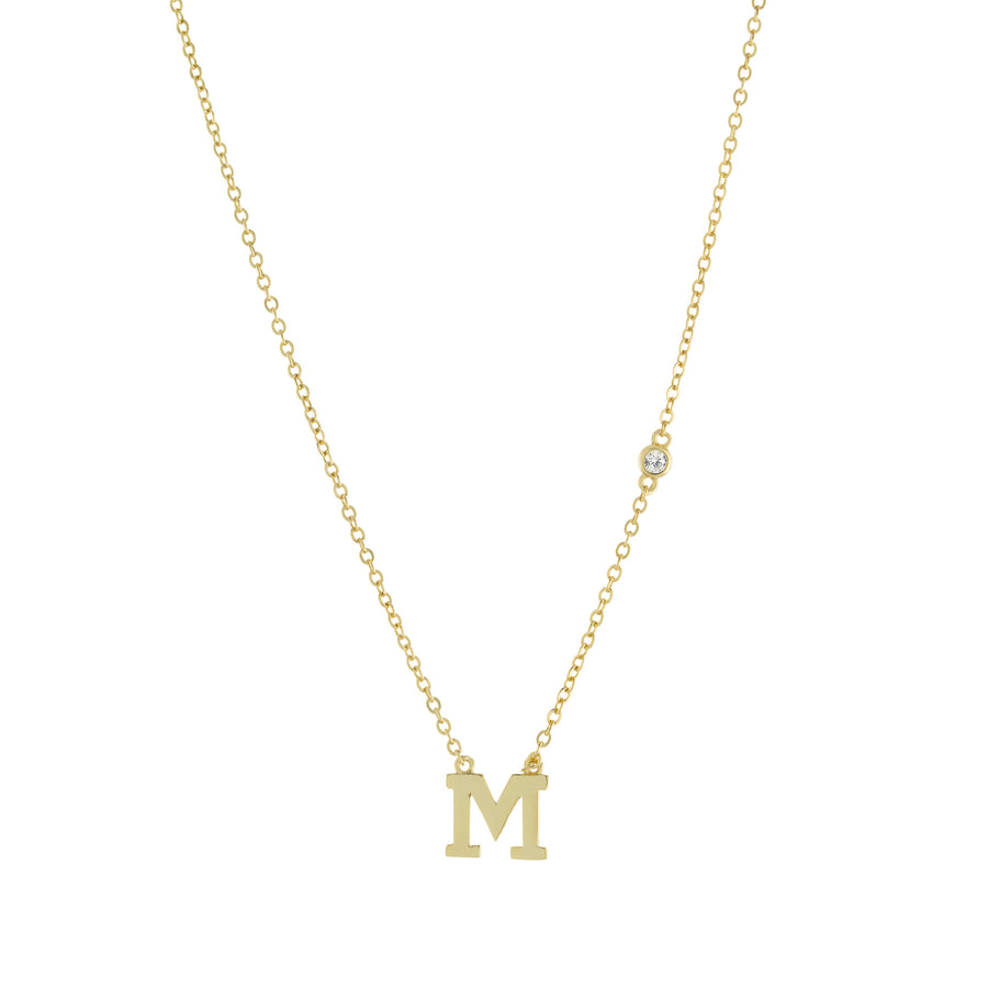 Bezel CZ Initial Necklace Necklace - Alex Mika Jewelry