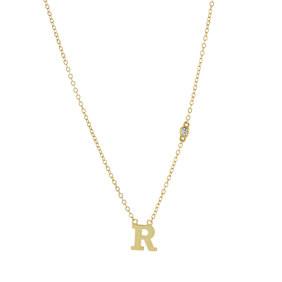 Bezel CZ Initial Necklace Necklace - Alex Mika Jewelry