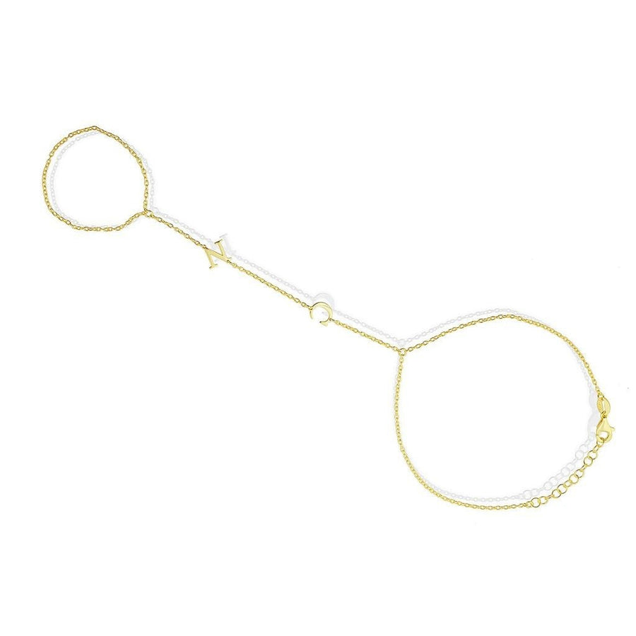 14K Initial Hand Chain Bracelets - Alex Mika Jewelry