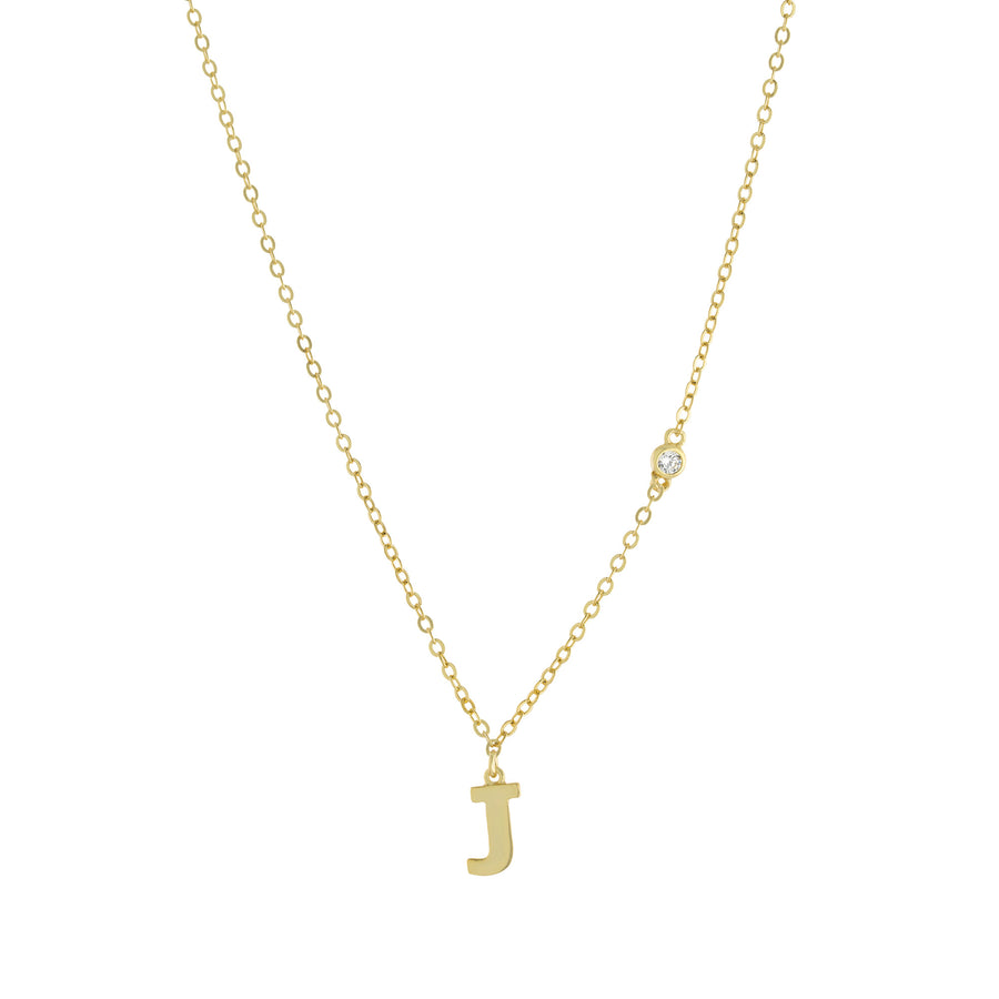 Bezel CZ Initial Necklace Necklace - Alex Mika Jewelry