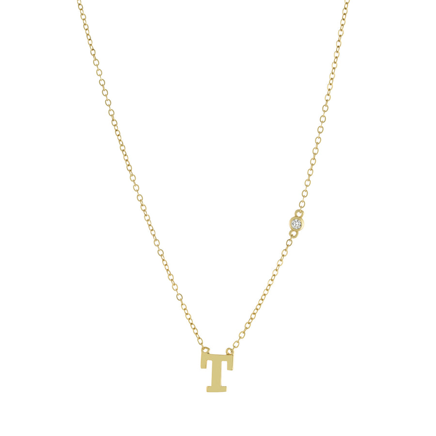 Bezel CZ Initial Necklace Necklace - Alex Mika Jewelry