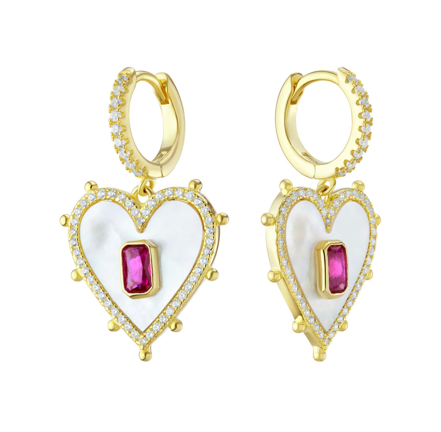 Mother of Pearl Heart Huggies  - Alex Mika Jewelry