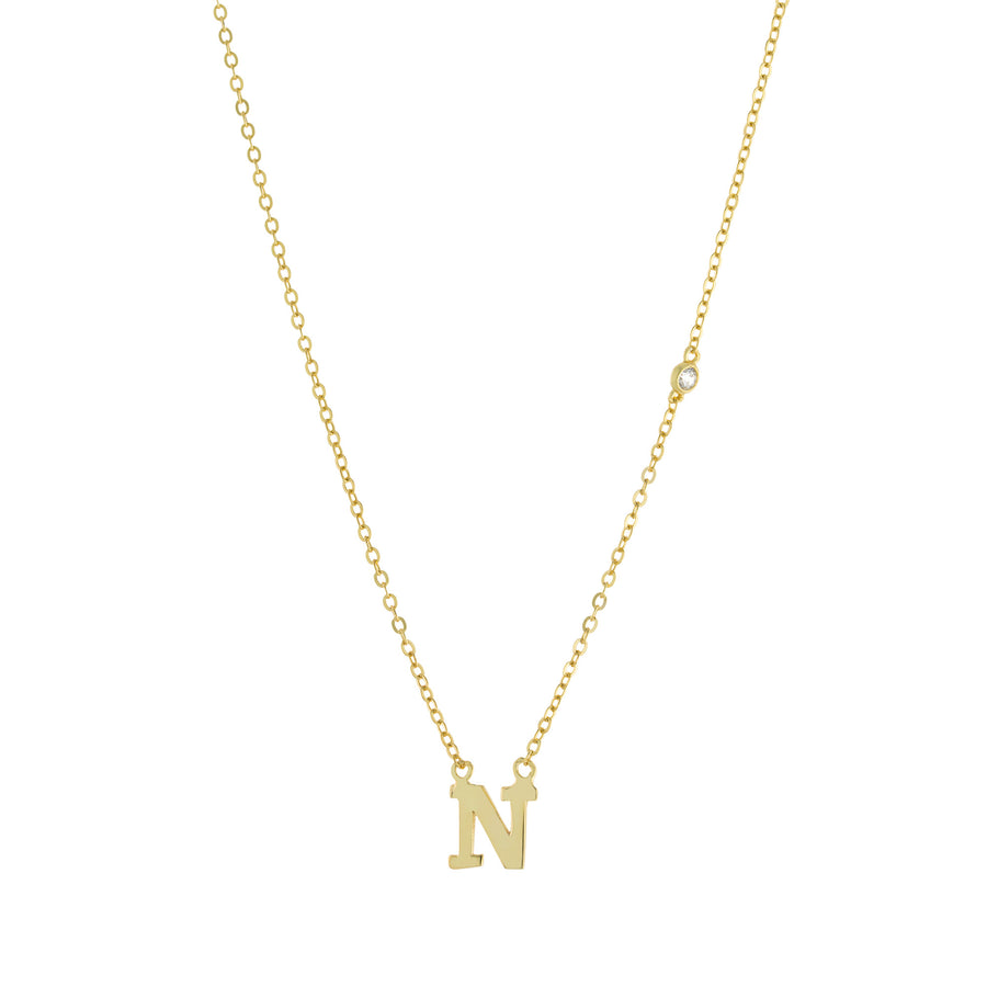 Bezel CZ Initial Necklace