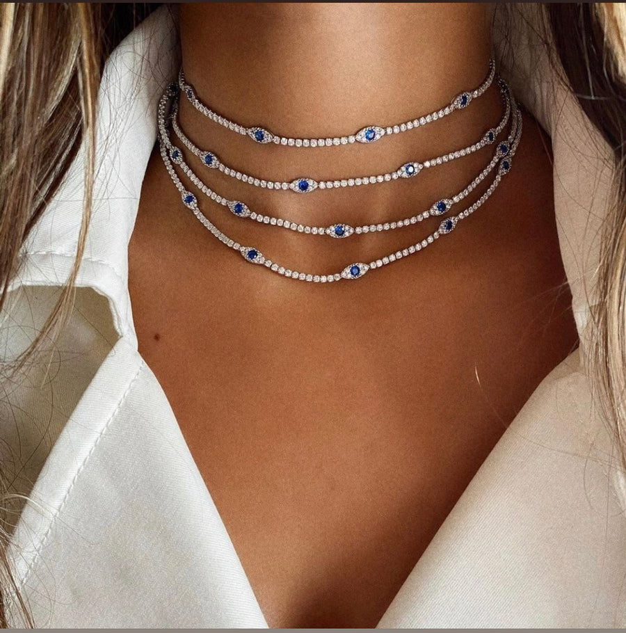 Layered Evil Eye Tennis Choker