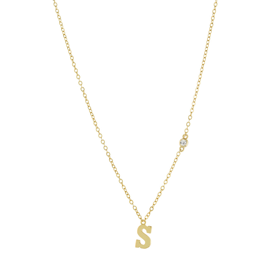 Bezel CZ Initial Necklace Necklace - Alex Mika Jewelry